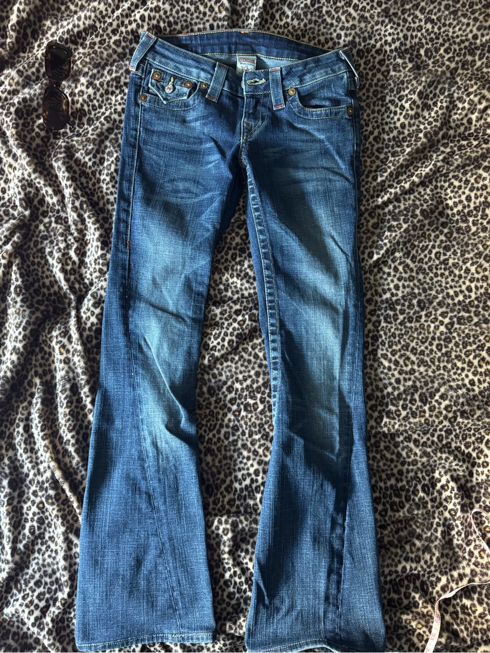 True Religion Women's Blue Flare Jeans with Faded Detailing